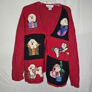 Vintage 90s 2000s dog puppy Christmas knit plus size sweater cardigan